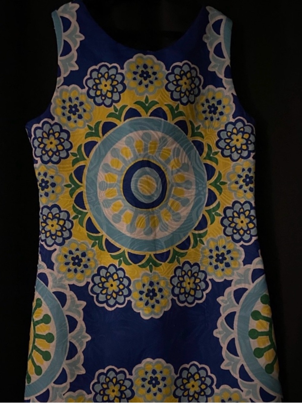 Sleeveless Blue Floral Medallion Shift Dress